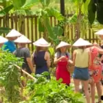 group of people learning about thai herbs and vegetables in kitchen garden