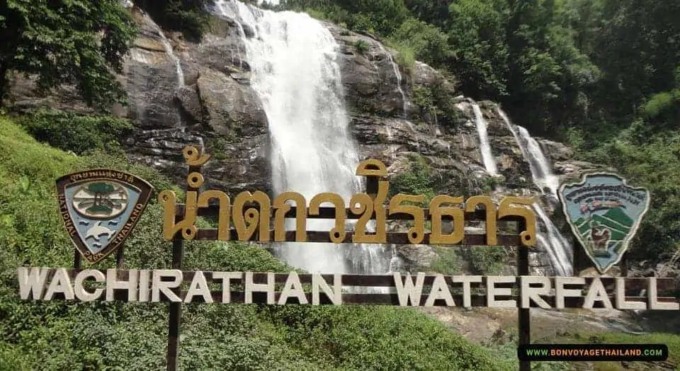 wachirathan waterfall sign on doi inthanon