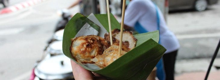 traditional thai snack in banana leaf package