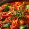 close up of red curry dish
