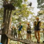 group of people posing at jungle flight sky bridge