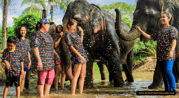 water splashing at kanta elephant sanctuary