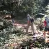 couple and guide trekking through mae kampong