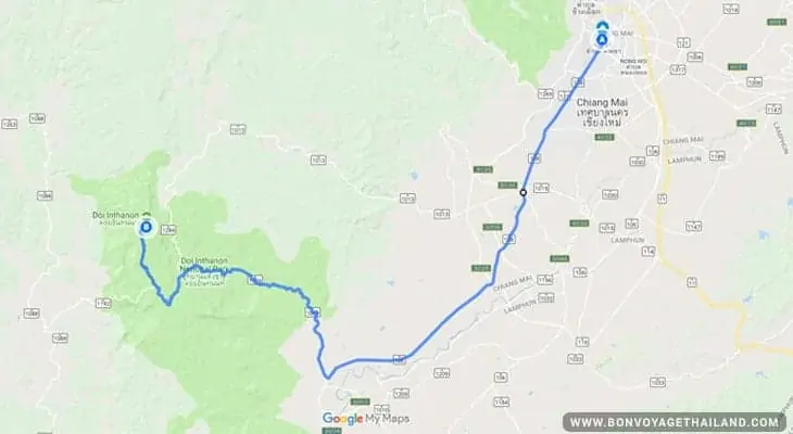 how to get to doi inthanon national park map