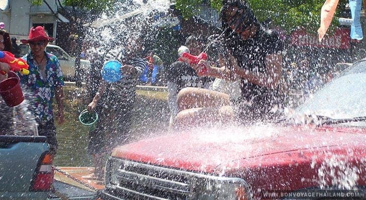 water fights during songkran festival in chiang mai