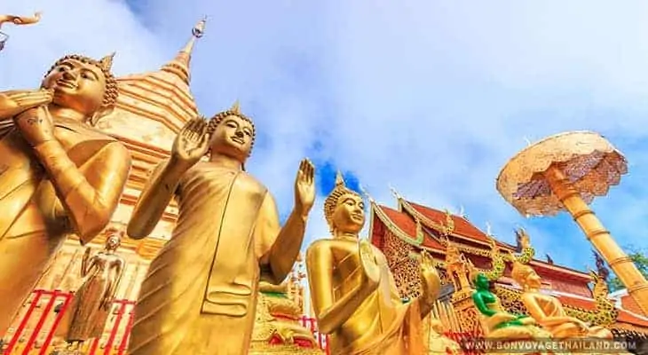 golden buddha statues at doi suthep temple