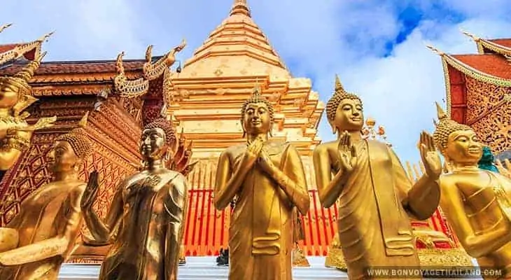 golden buddha statues at doi suthep temple