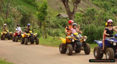 kids and adults enjoying atv mountain views