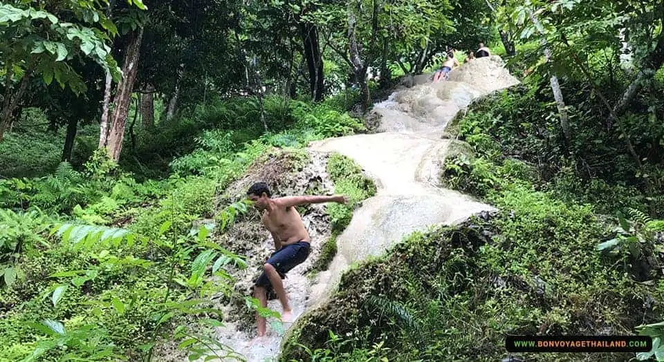 Sticky Waterfall with men going down