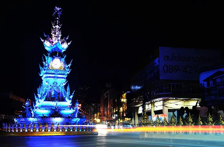 Chiang Rai Clock Tower Blue at night