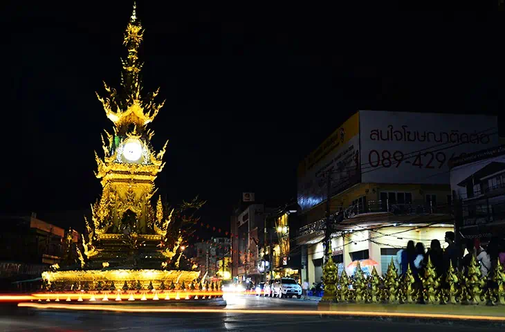 Chiang Rai Clock Tower Gloden at night