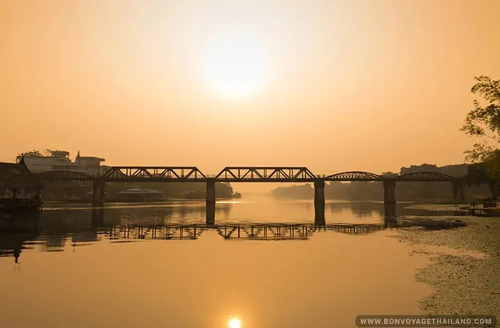Bridge Over the River Kwai Thailand at sunset